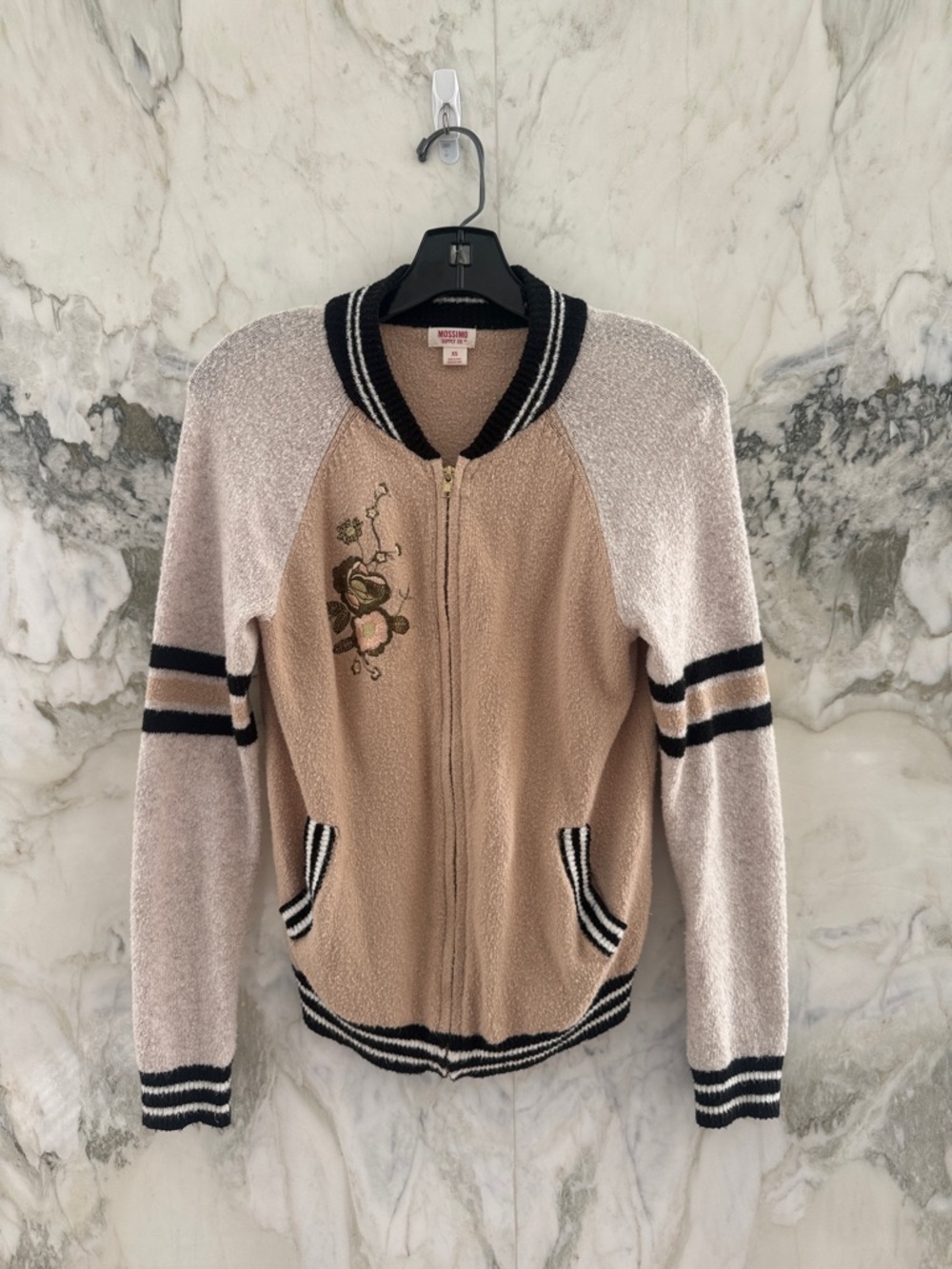 Mossimo Supply Co. Black Trim Beige Knit V-Neck Sweater